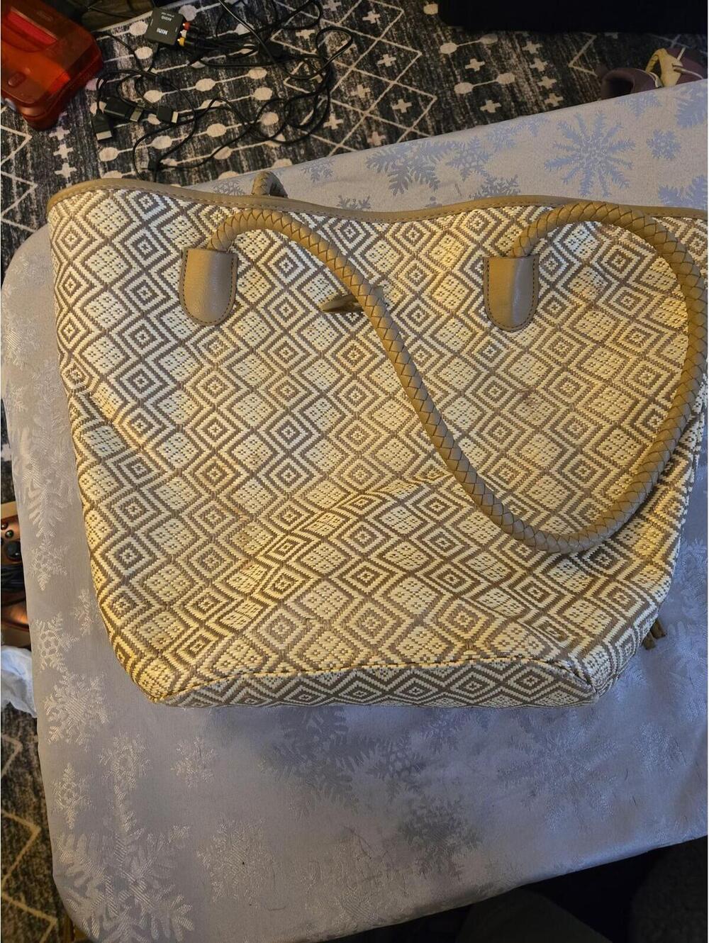 Vintage Neiman Marcus Woven Geometric Tote Bag